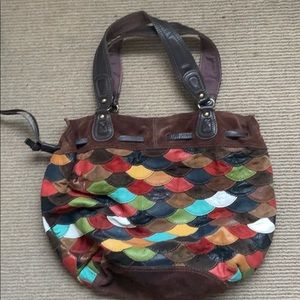 Lucky Brand Multi Colored Scalloped Leather Tote